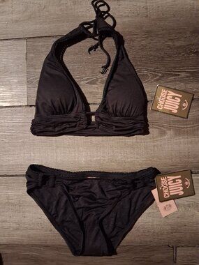 Juicy Couture Black Halter Bikini Small $179.+ NEW